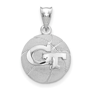 Sterling Silver Rhodium-plated LogoArt Georgia Institute of Technology G-T Basketball Pendant