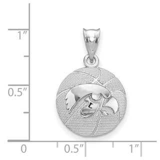 Sterling Silver Rhodium-plated LogoArt The University of Iowa Hawk Basketball Pendant