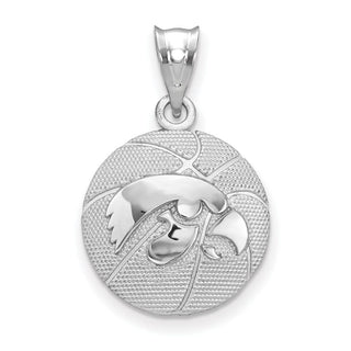 Sterling Silver Rhodium-plated LogoArt The University of Iowa Hawk Basketball Pendant