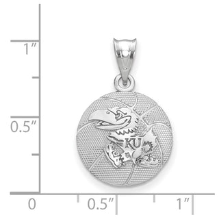Sterling Silver Rhodium-plated LogoArt  The University of Kansas Jayhawk Basketball Pendant
