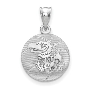 Sterling Silver Rhodium-plated LogoArt  The University of Kansas Jayhawk Basketball Pendant