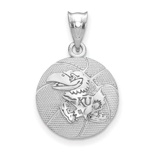Sterling Silver Rhodium-plated LogoArt  The University of Kansas Jayhawk Basketball Pendant