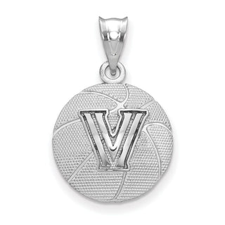 Sterling Silver Rhodium-plated LogoArt Villanova University Letter V Basketball Pendant