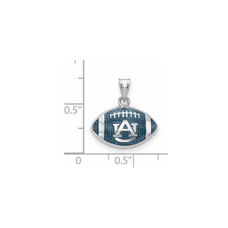 Sterling Silver Rhodium-plated LogoArt Auburn University Enameled Football Pendant