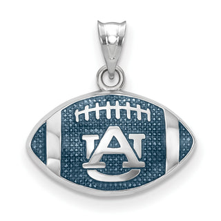 Sterling Silver Rhodium-plated LogoArt Auburn University Enameled Football Pendant