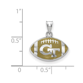 Sterling Silver Rhodium-plated LogoArt Georgia Institute of Technology G-T Enameled Football Pendant