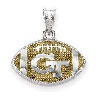 Sterling Silver Rhodium-plated LogoArt Georgia Institute of Technology G-T Enameled Football Pendant
