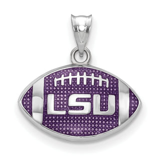 Sterling Silver Rhodium-plated LogoArt Louisiana State University L-S-U Enameled Football Pendant