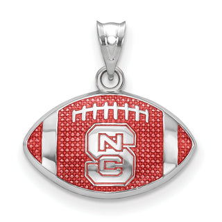 Sterling Silver Rhodium-plated LogoArt North Carolina State University Enameled Football Pendant