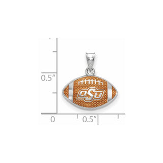Sterling Silver Rhodium-plated LogoArt Oklahoma State University O-S-U Enameled Football Pendant