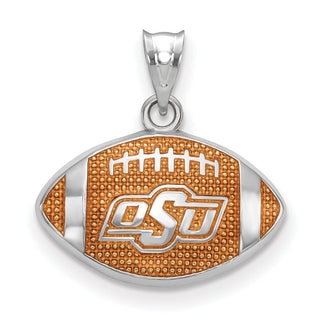 Sterling Silver Rhodium-plated LogoArt Oklahoma State University O-S-U Enameled Football Pendant