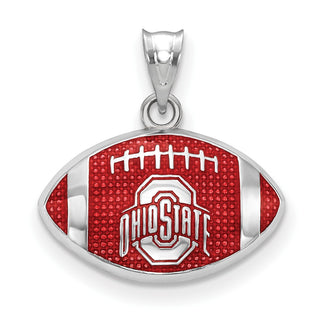 Sterling Silver Rhodium-plated LogoArt The Ohio State University Enameled Football Pendant