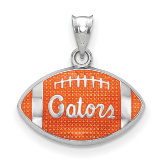Sterling Silver Rhodium-plated LogoArt University of Florida Gators Script Enameled Football Pendant