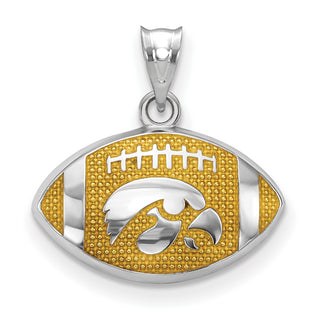Sterling Silver Rhodium-plated LogoArt The University of Iowa Hawk Enameled Football Pendant