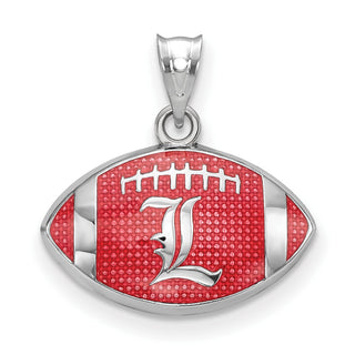 Sterling Silver Rhodium-plated LogoArt Univ. of Louisville Letter L Enameled Football Pendant