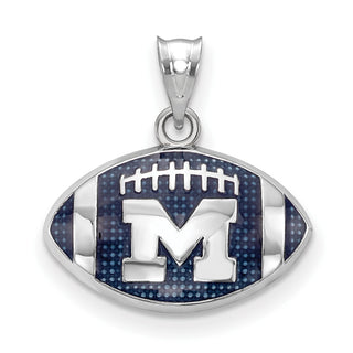 Sterling Silver Rhodium-plated LogoArt University of Michigan Letter M Enameled Football Pendant
