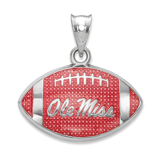 Sterling Silver Rhodium-plated LogoArt University of Mississippi Ole Miss Enameled Football Pendant