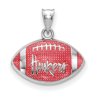 Sterling Silver Rhodium-plated LogoArt University of Nebraska Huskers Enameled Football Pendant