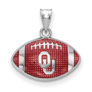 Sterling Silver Rhodium-plated LogoArt Univ. of Oklahoma O-U Enameled Football Pendant