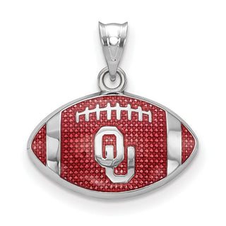 Sterling Silver Rhodium-plated LogoArt Univ. of Oklahoma O-U Enameled Football Pendant