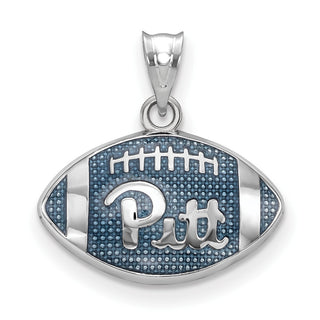 Sterling Silver Rhodium-plated LogoArt University of Pittsburgh Domed Enameled Football Pendant