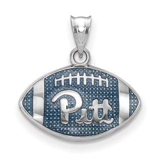 Sterling Silver Rhodium-plated LogoArt University of Pittsburgh Domed Enameled Football Pendant