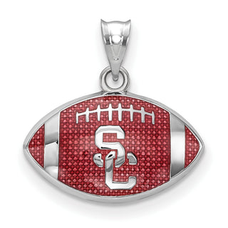 Sterling Silver Rhodium-plated LogoArt University of Southern California Enameled S-C Football Pendant