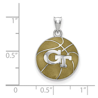 Sterling Silver Rhodium-plated LogoArt Georgia Institute of Technology G-T Enameled Basketball Pendant