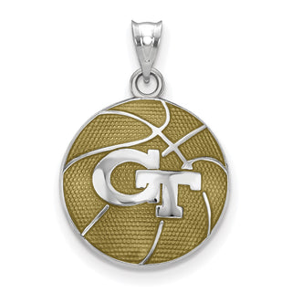 Sterling Silver Rhodium-plated LogoArt Georgia Institute of Technology G-T Enameled Basketball Pendant