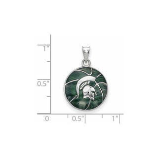 Sterling Silver Rhodium-plated LogoArt Michigan State University Spartan Enameled Basketball Pendant