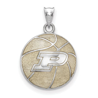 Sterling Silver Rhodium-plated LogoArt Purdue University Letter P Enameled Basketball Pendant