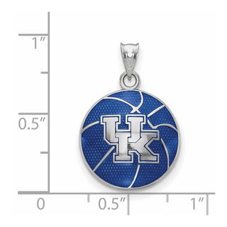 Sterling Silver Rhodium-plated LogoArt University of Kentucky Domed Enameled Basketball Pendant