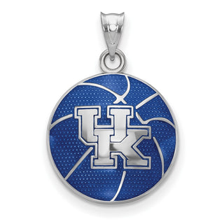 Sterling Silver Rhodium-plated LogoArt University of Kentucky Domed Enameled Basketball Pendant