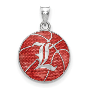Sterling Silver Rhodium-plated LogoArt University of Louisville Letter L Enameled Basketball Pendant