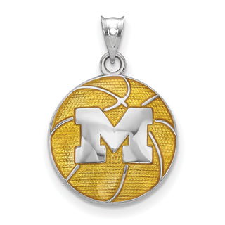 Sterling Silver Rhodium-plated LogoArt University of Michigan Letter M Enameled Basketball Pendant