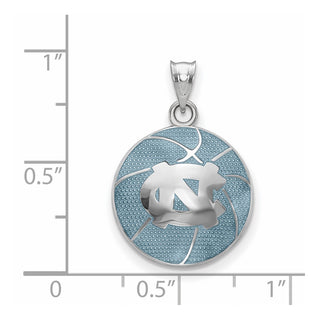 Sterling Silver Rhodium-plated LogoArt Univ. of North Carolina N-C Domed Enameled Basketball Pendant