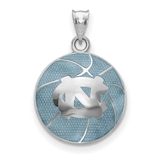 Sterling Silver Rhodium-plated LogoArt Univ. of North Carolina N-C Domed Enameled Basketball Pendant