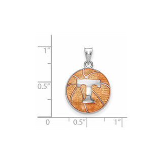 Sterling Silver Rhodium-plated LogoArt University of Tennessee Letter T Enameled Basketball Pendant