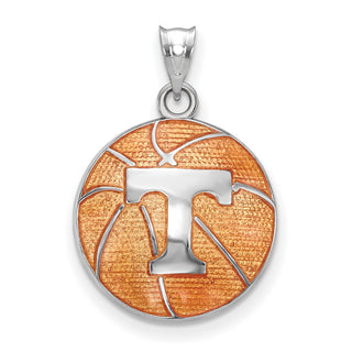 Sterling Silver Rhodium-plated LogoArt University of Tennessee Letter T Enameled Basketball Pendant