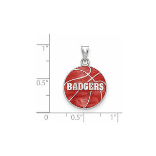 Sterling Silver Rhodium-plated LogoArt University of Wisconsin Badgers Enameled Basketball Pendant