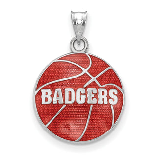 Sterling Silver Rhodium-plated LogoArt University of Wisconsin Badgers Enameled Basketball Pendant