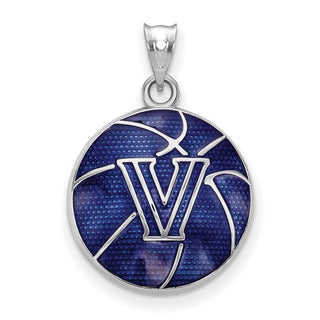 Sterling Silver Rhodium-plated LogoArt Villanova University Letter V Enameled Basketball Pendant
