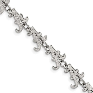 Stainless Steel LogoArt University of Alabama Letter A Link 7 inch Bracelet with 1.5 inch Extender