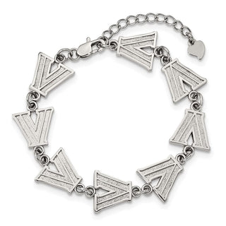 Stainless Steel LogoArt Villanova University Letter V Link 6.5 inch Bracelet with 1.5 inch Extender
