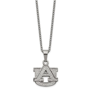 Stainless Steel LogoArt Auburn University A-U Pendant 18 inch Necklace with 2 inch Extender