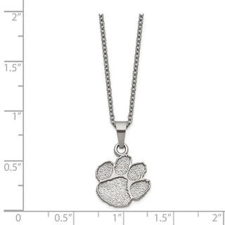 Stainless Steel LogoArt Clemson University Tiger Paw Pendant 18 inch Necklace with 2 inch  Extender