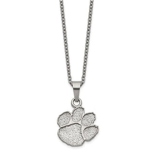 Stainless Steel LogoArt Clemson University Tiger Paw Pendant 18 inch Necklace with 2 inch  Extender