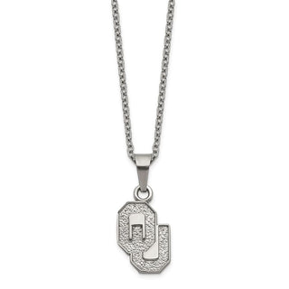Stainless Steel LogoArt University of Oklahoma O-U Pendant 18 inch Necklace with 2 inch Extender