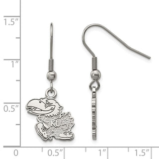 Stainless Steel LogoArt The University of Kansas Jayhawk Dangle Wire Earrings