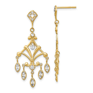 14k Gold w/ Rhodium-Plating 37.7mm Diamond-cut Chandelier Style Dangle Earrings